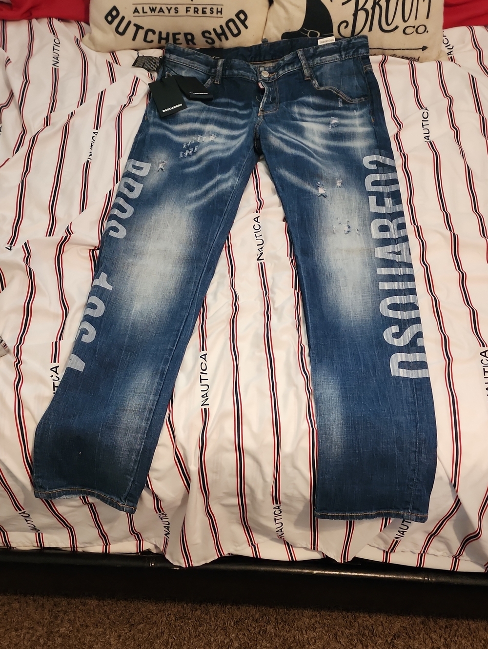 DSQUARED2 Blue Faded Straight-Leg Jeans with Side Logo New With Tags Italy